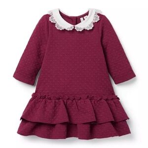 Janie and Jack Dark Berry quilted dress with lace accent Peter Pan collar